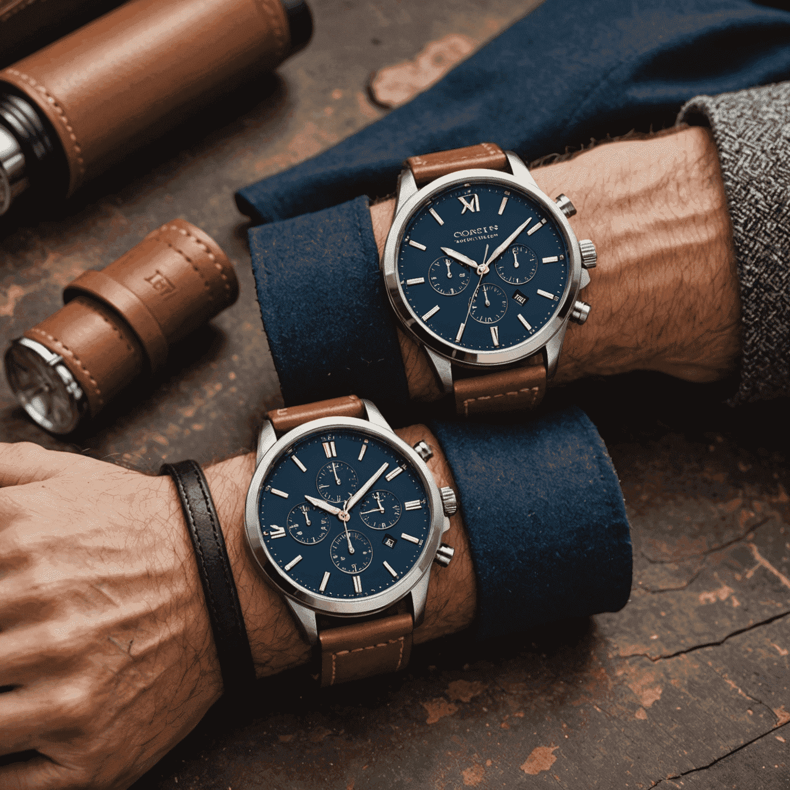 A collection of men's watches ranging from classic leather-strapped dress watches to rugged sports models and sleek smartwatches